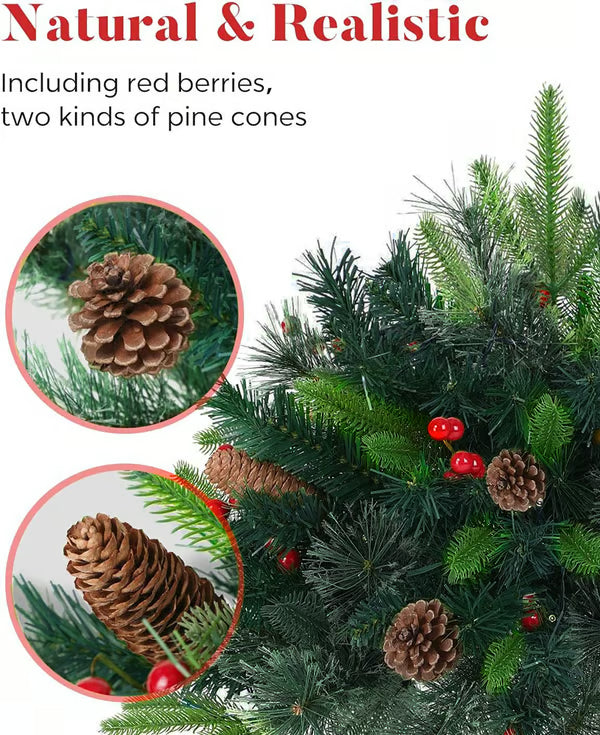 🎄Pre-lit Artificial Christmas Tree Urn Filler ▶︎ Weatherproof sparkle for entryways and patios