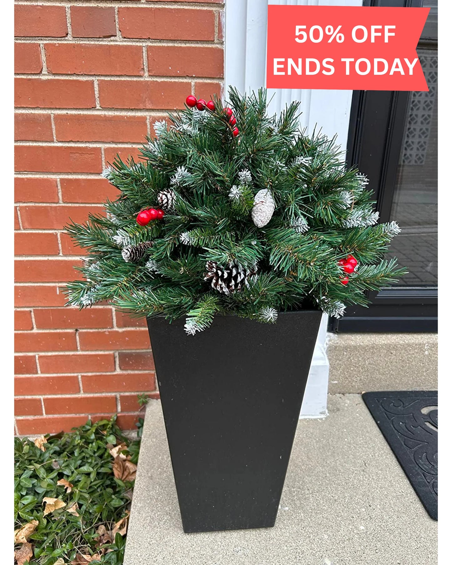 🎄Pre-lit Artificial Christmas Tree Urn Filler ▶︎ Weatherproof sparkle for entryways and patios