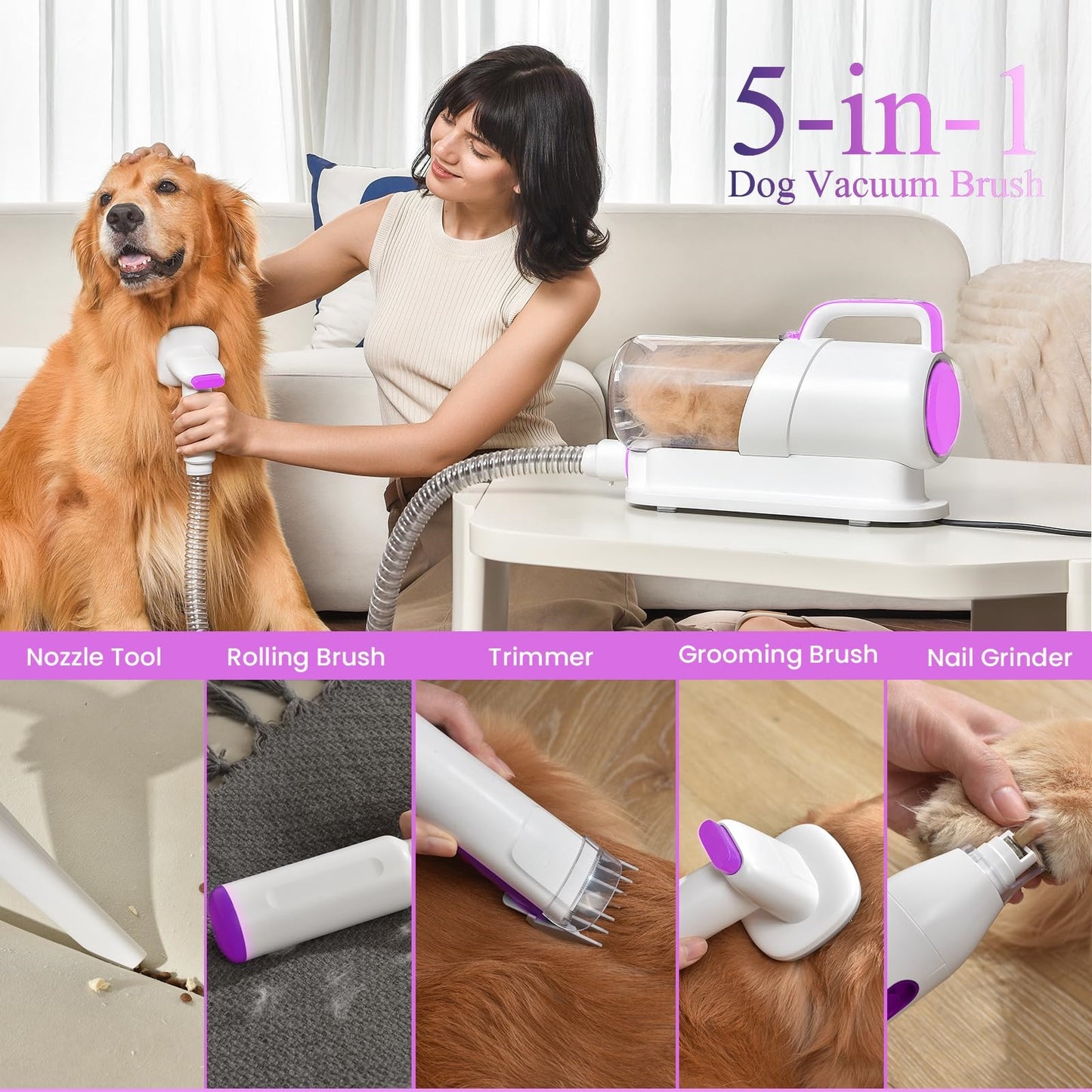 💥LAST DAY SALE 50% OFF🎄13000Pa 2.2L 5 in 1 Pet Hair Grooming Tools