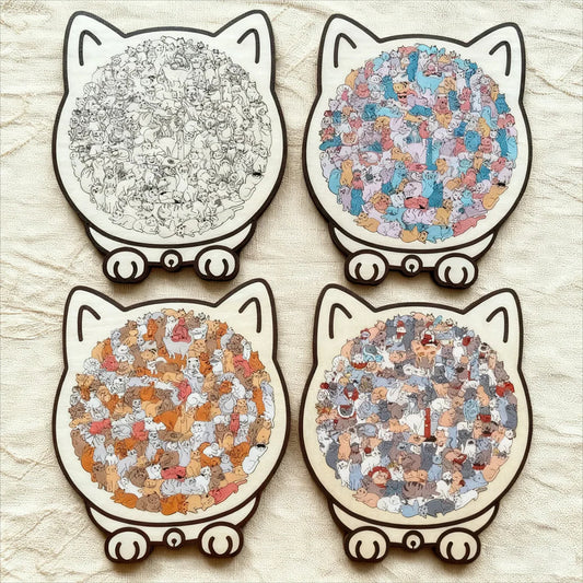 💥LAST DAY SALE 50% OFF🎄135-Piece Morandi-Colored Cat Shaped Wooden Jigsaw Puzzle