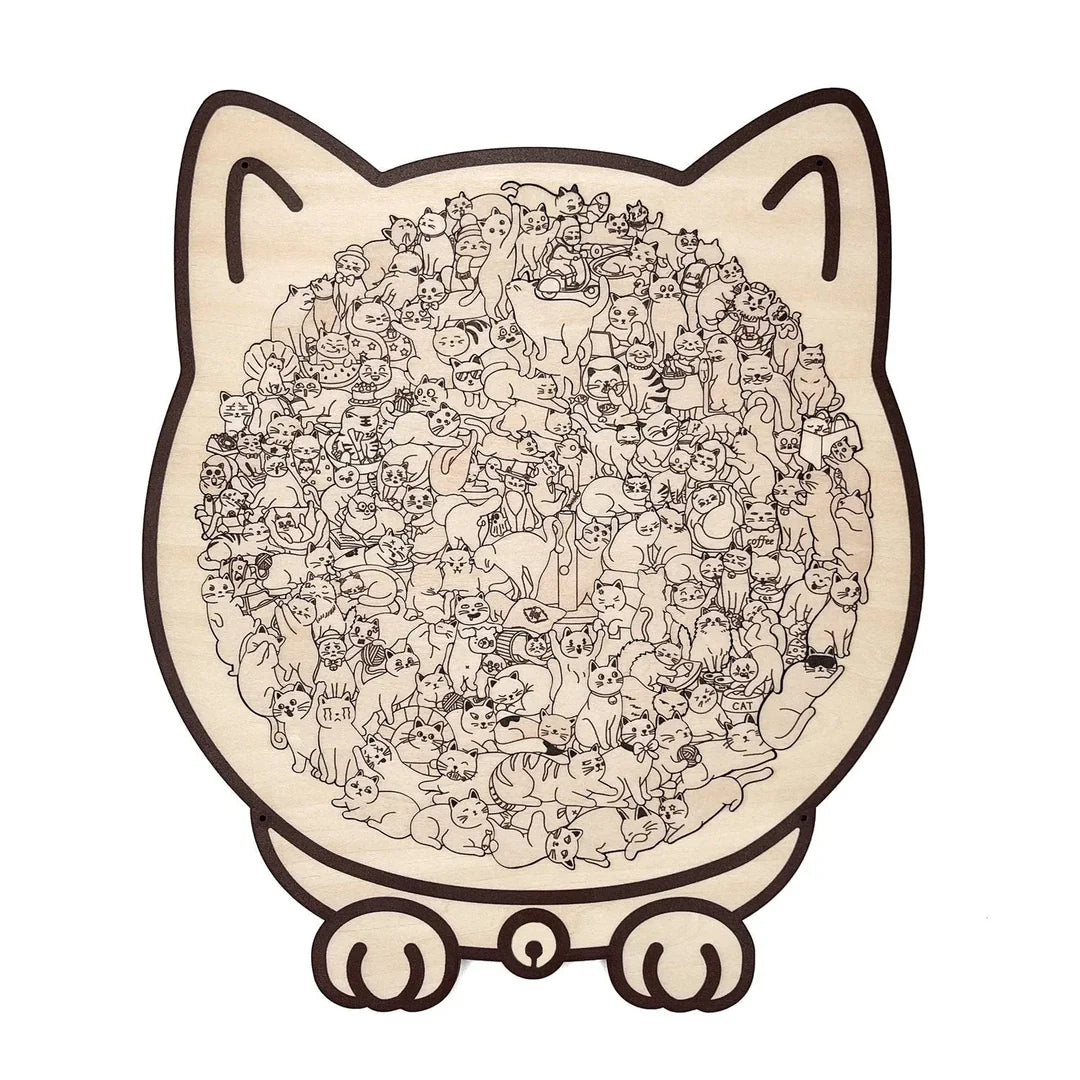 💥LAST DAY SALE 50% OFF🎄135-Piece Morandi-Colored Cat Shaped Wooden Jigsaw Puzzle