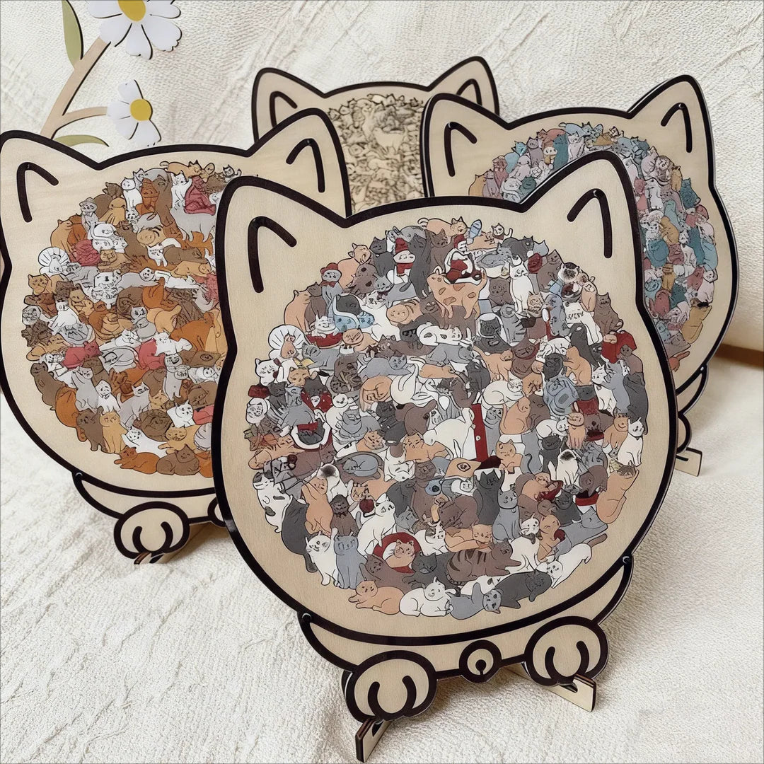 💥LAST DAY SALE 50% OFF🎄135-Piece Morandi-Colored Cat Shaped Wooden Jigsaw Puzzle