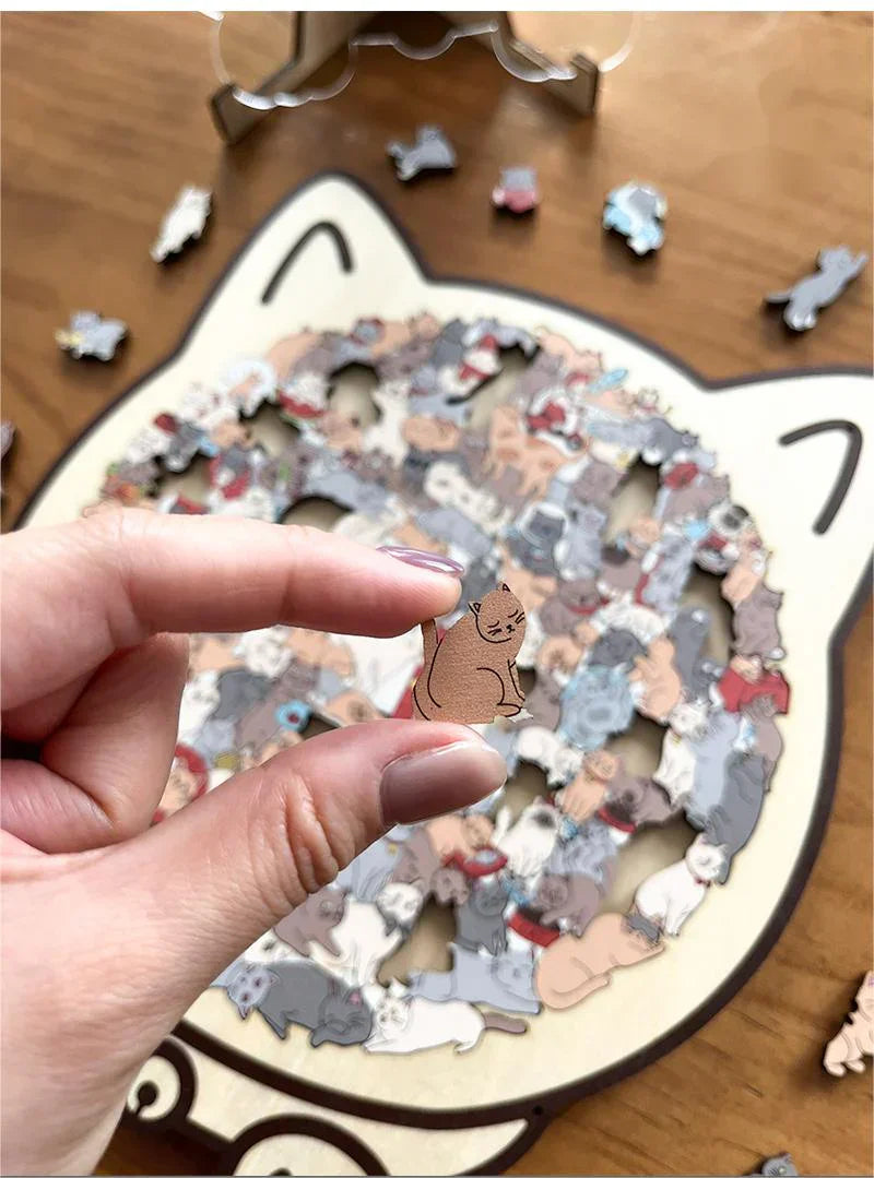 💥LAST DAY SALE 50% OFF🎄135-Piece Morandi-Colored Cat Shaped Wooden Jigsaw Puzzle