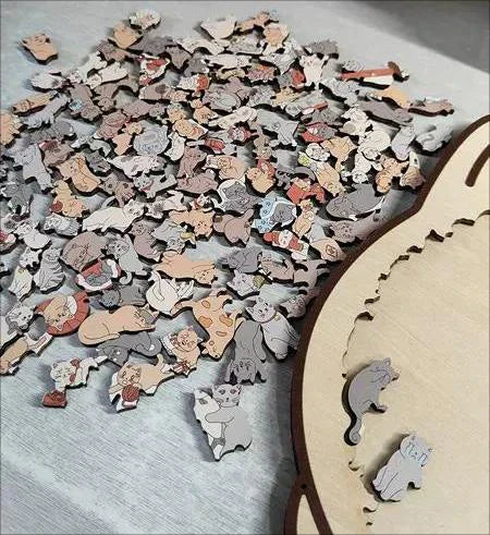 💥LAST DAY SALE 50% OFF🎄135-Piece Morandi-Colored Cat Shaped Wooden Jigsaw Puzzle