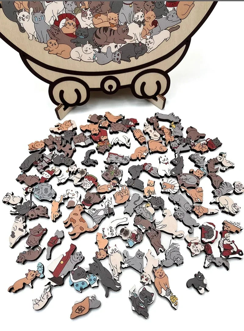 💥LAST DAY SALE 50% OFF🎄135-Piece Morandi-Colored Cat Shaped Wooden Jigsaw Puzzle