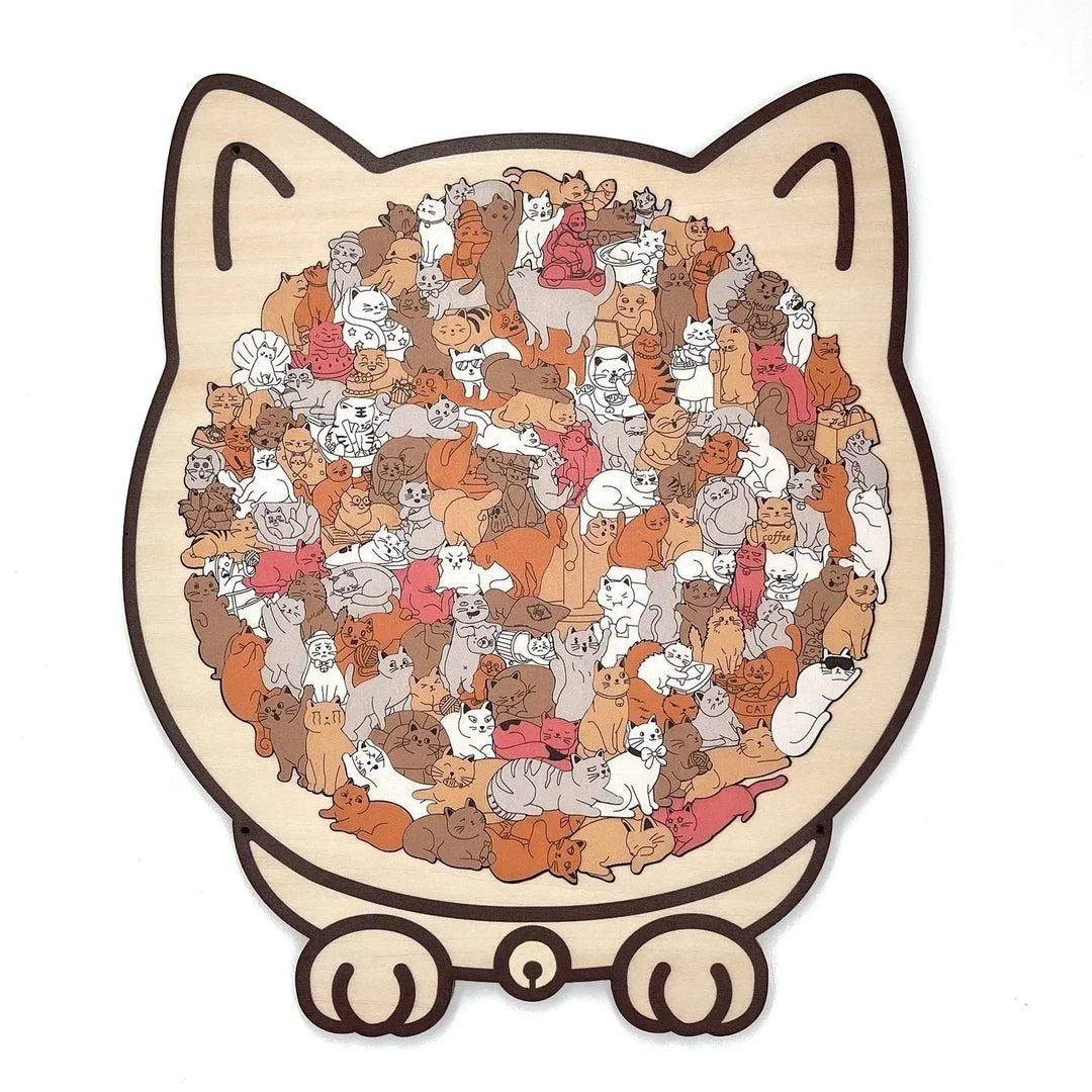 💥LAST DAY SALE 50% OFF🎄135-Piece Morandi-Colored Cat Shaped Wooden Jigsaw Puzzle