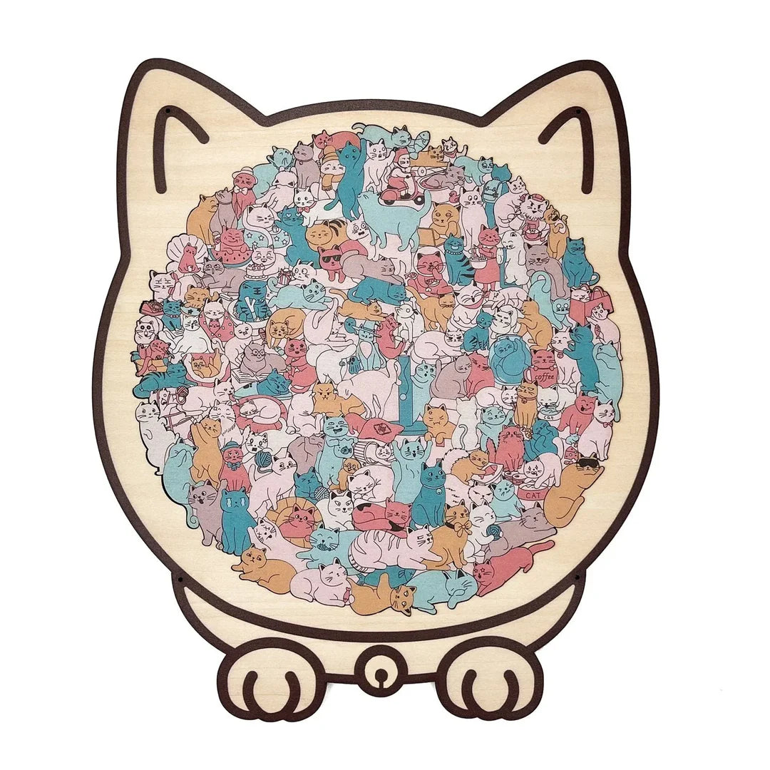 💥LAST DAY SALE 50% OFF🎄135-Piece Morandi-Colored Cat Shaped Wooden Jigsaw Puzzle