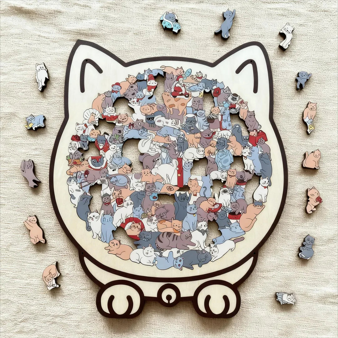 💥LAST DAY SALE 50% OFF🎄135-Piece Morandi-Colored Cat Shaped Wooden Jigsaw Puzzle