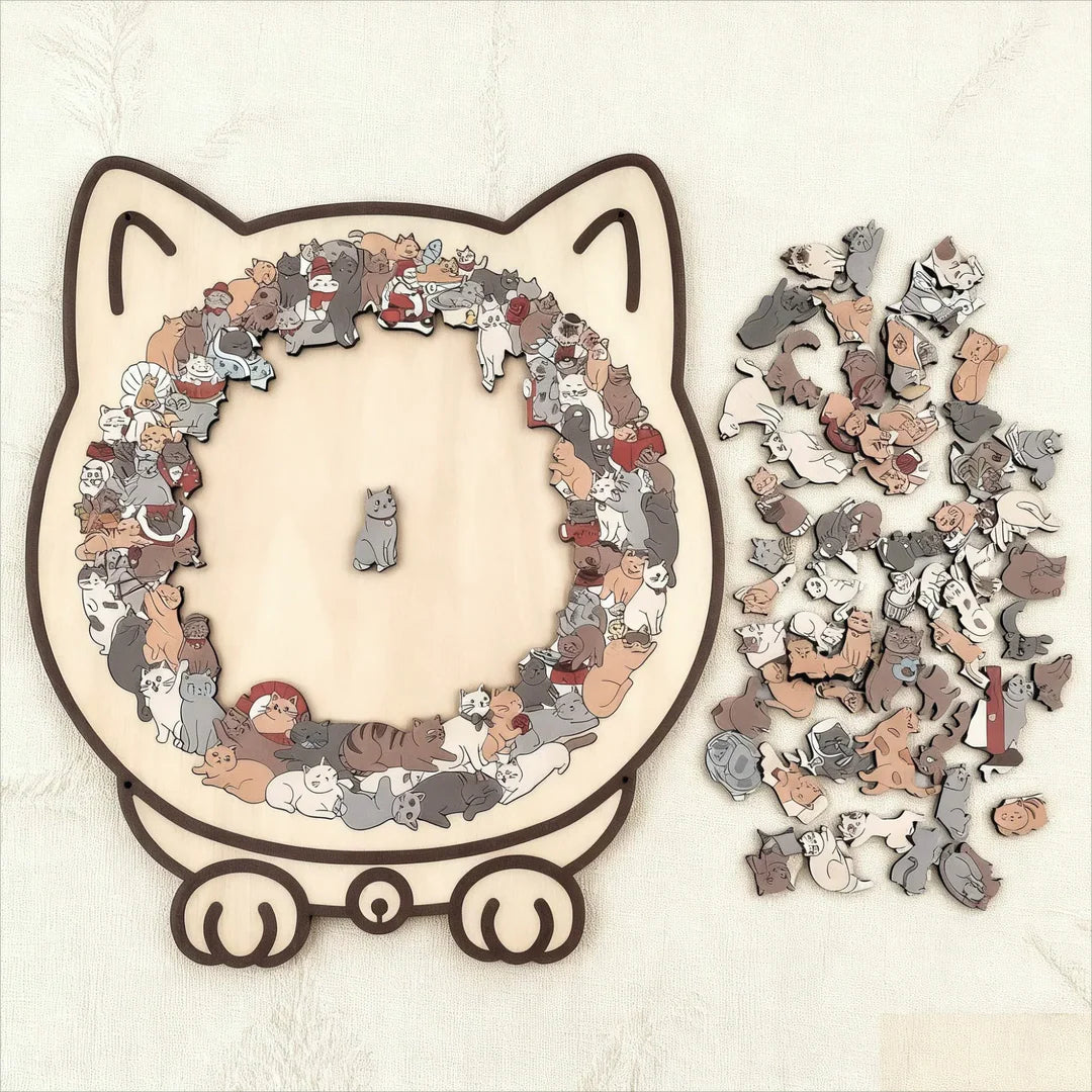 💥LAST DAY SALE 50% OFF🎄135-Piece Morandi-Colored Cat Shaped Wooden Jigsaw Puzzle