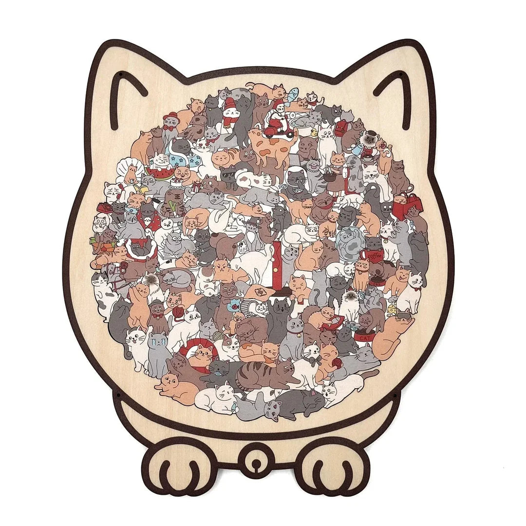 💥LAST DAY SALE 50% OFF🎄135-Piece Morandi-Colored Cat Shaped Wooden Jigsaw Puzzle
