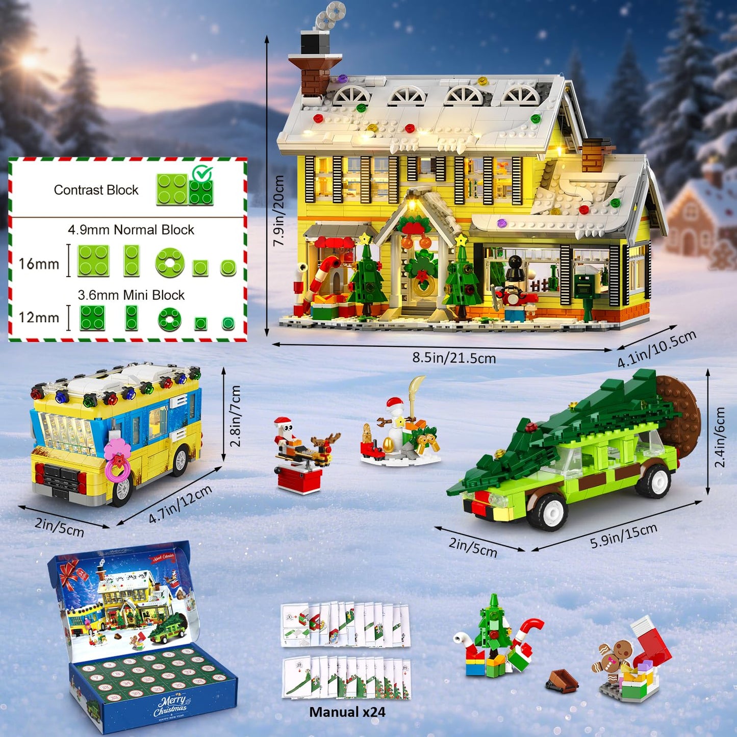 💥LAST DAY SALE 50% OFF🎄2025 Christmas Advent Calendar Building Set with Light