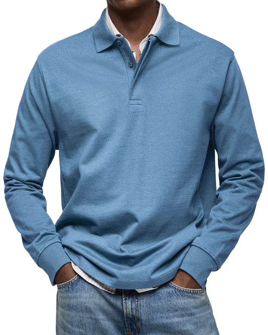 Polo décontracté à manches longues et revers boutonné pour homme, confortable au quotidien
