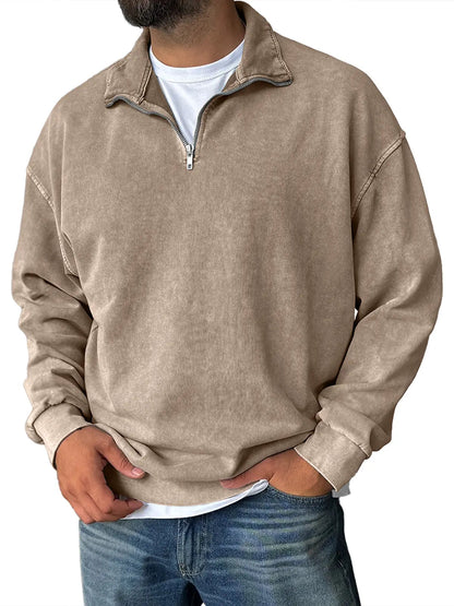 Men's Fashionable Retro Half-zip Stand Collar Casual Sweatshirt