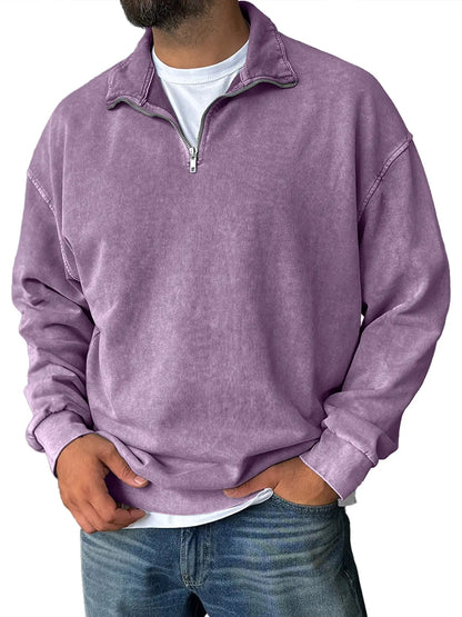Men's Fashionable Retro Half-zip Stand Collar Casual Sweatshirt