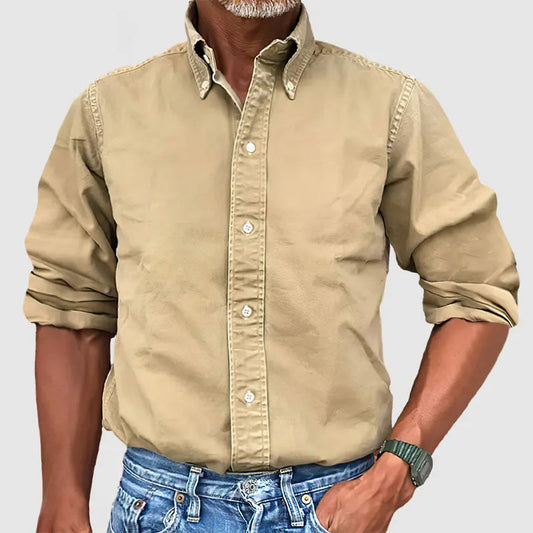Chemise à manches longues délavée vintage de qualité supérieure pour homme