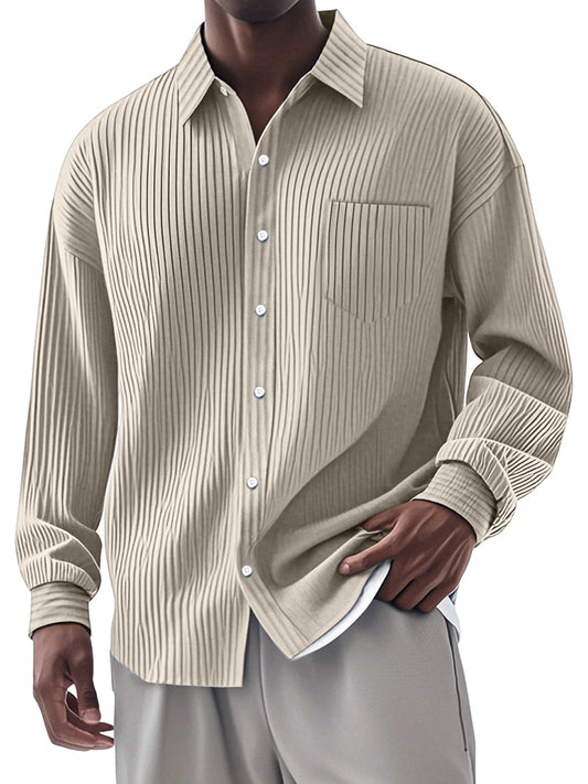 Chemise à manches longues et revers pour homme, décontractée et simple, à rayures verticales