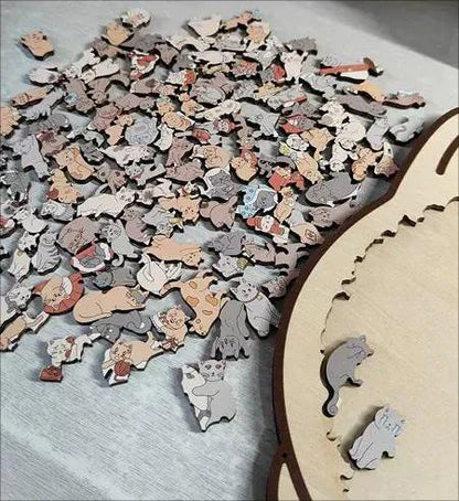 💥LAST DAY SALE 50% OFF🎄135-Piece Morandi-Colored Cat Shaped Wooden Jigsaw Puzzle