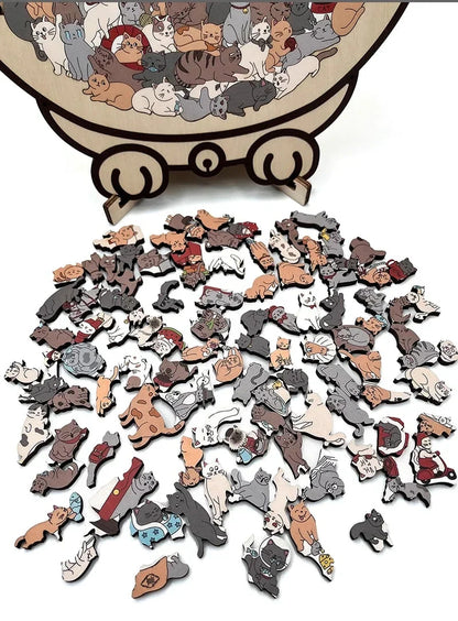 💥LAST DAY SALE 50% OFF🎄135-Piece Morandi-Colored Cat Shaped Wooden Jigsaw Puzzle