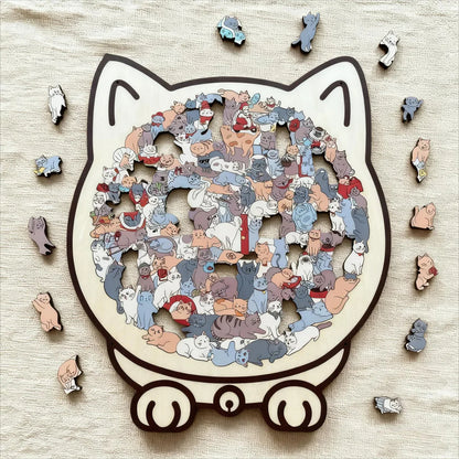 💥LAST DAY SALE 50% OFF🎄135-Piece Morandi-Colored Cat Shaped Wooden Jigsaw Puzzle