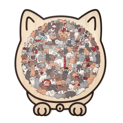 💥LAST DAY SALE 50% OFF🎄135-Piece Morandi-Colored Cat Shaped Wooden Jigsaw Puzzle